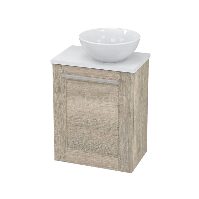 Wooden bathroom cabinet with white ceramic sink, compact and modern design for stylish bathroom decoration.