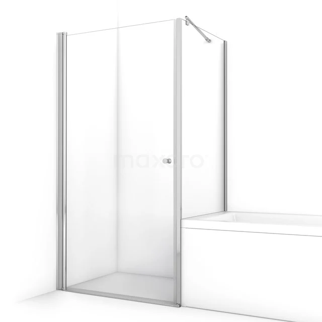 Modern glass shower screen with chrome frame, ideal for a stylish bathroom. Suitable for installation next to bath.