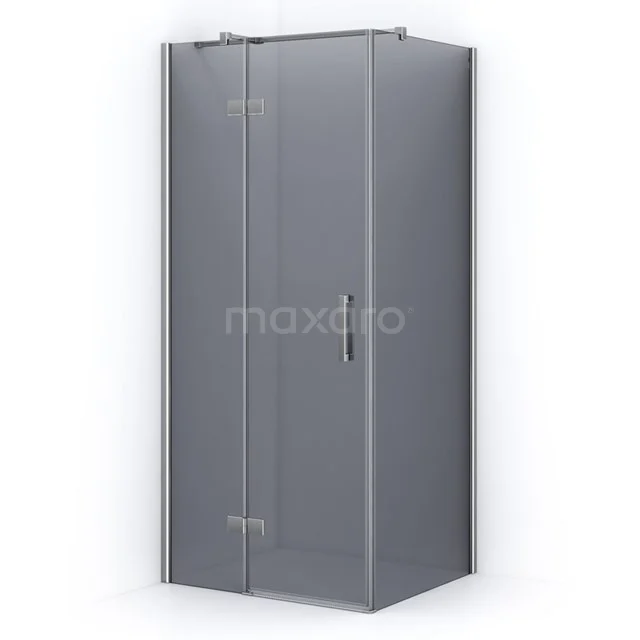 Graue Duschkabine mit Glastüren und chromfarbenem Haltegriff, elegantes Design und platzsparend für moderne Bäder.