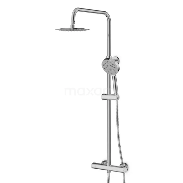 Moderne Regendusche in Chrom, mit verstellbarer Handbrause und schlanker Designverarbeitung, ideal für ein stilvolles Badezimmer.