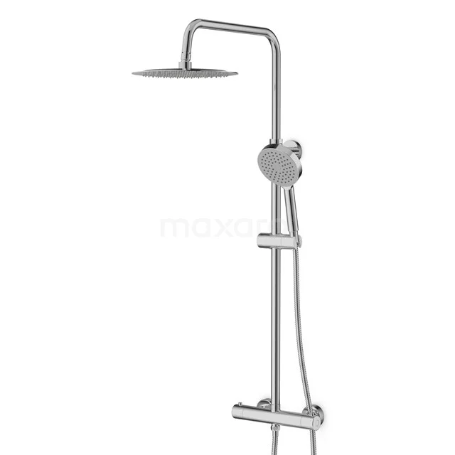 Regenbrause-Set Balance Chrom, Thermostatarmatur, 25cm Kopfbrause, Chrom DSC-0304-00001 Minimalistische Edelstahl Regendusche mit Handbrause und verstellbarer Glijstang, ideal für moderne Badezimmergestaltung.