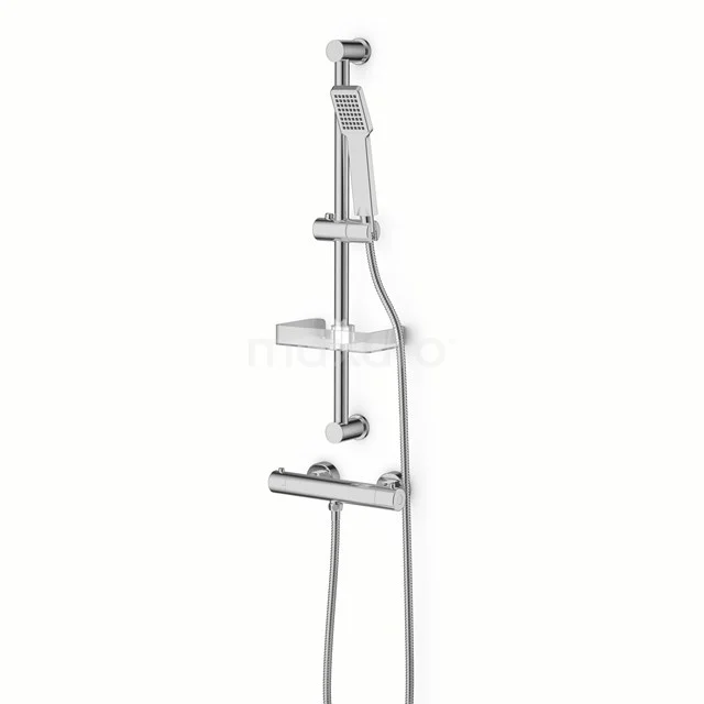 Duschset mit Thermostatarmatur Balance Chrom, Chrom DSA-0302-00003 Verstellbare chromatische Duscharmatur mit Handbrause und Gleitschiene, ideal für moderne Badezimmergestaltungen.