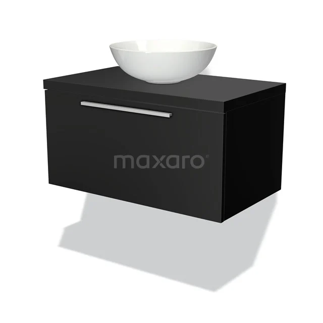 Modulo Plato Vanity units for countertop basin | 80 cm Matte black Flat front Matte black worktop 1 drawer BMK11-00048