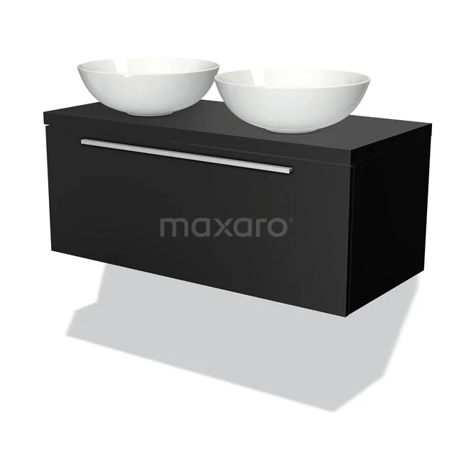 Modulo Plato Vanity units for countertop basin | 100 cm Matte black Flat front Matte black worktop 1 drawer BMK11-00051