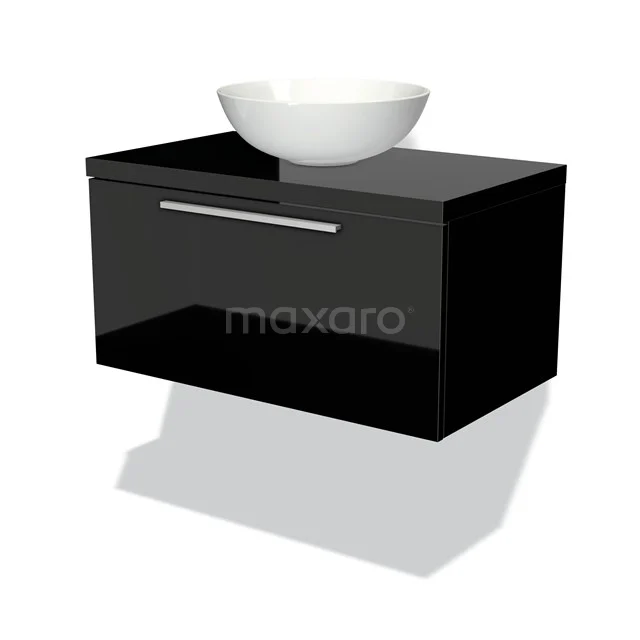 Modulo Plato Vanity units for countertop basin | 80 cm High-gloss black Flat front High-gloss black worktop 1 drawer BMK11-00060