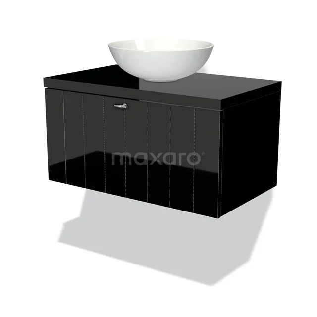 Modulo Plato Badkamermeubel voor waskom | 80 cm Hoogglans zwart Lamel front Hoogglans zwart blad 1 lade BMK11-00061
