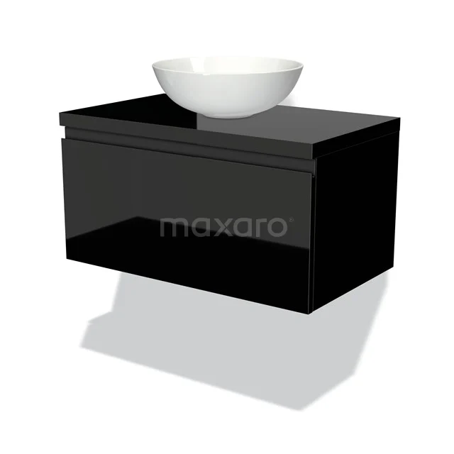 Modulo Plato Vanity units for countertop basin | 80 cm High-gloss black Handle-less front High-gloss black worktop 1 drawer BMK11-00062