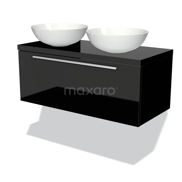 Modulo Plato Vanity units for countertop basin | 100 cm High-gloss black Flat front High-gloss black worktop 1 drawer BMK11-00063