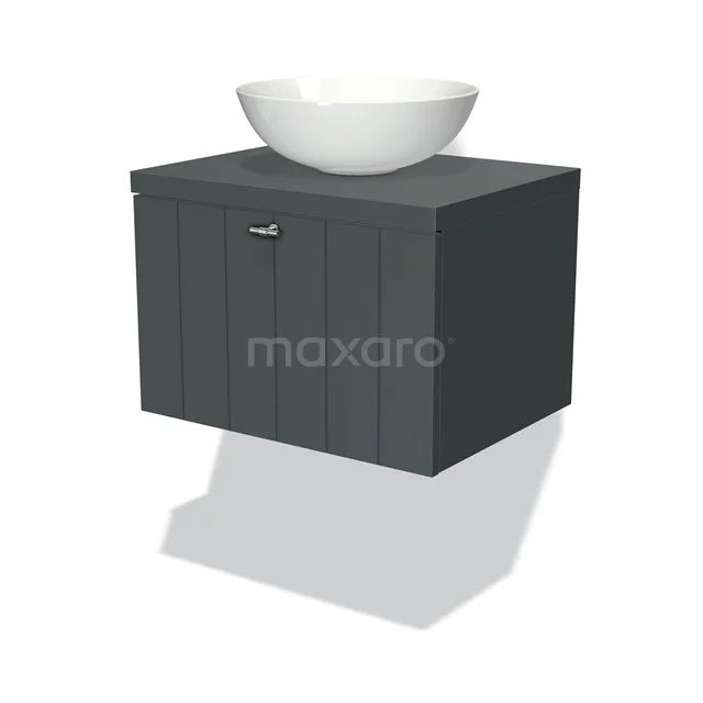 Dunkelgraues Holz-Badmöbel mit eingebautem Waschbecken, modernes schwebendes Design, ideal für ein stilvolles Badezimmer.