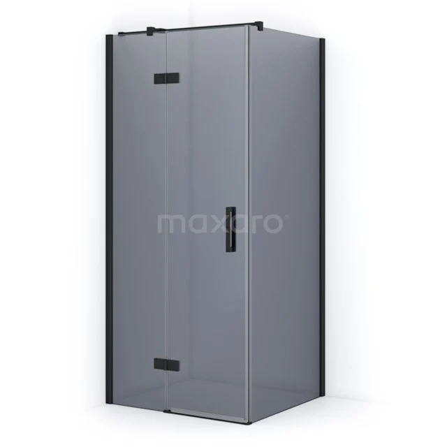 Pearl Shower cabin | 90x80 cm Matte black Smoke glass Pivot door Rectangle CPB0854311M Corner shower cabin with black frame, clear glass and pivot door, ideal for modern bathroom design.