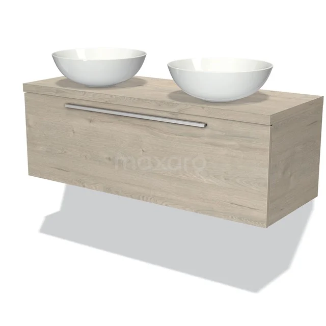 Wooden bathroom unit with double vanity units for countertop wash basins, light oak finish, modern design, ideal for stylish bathroom design.