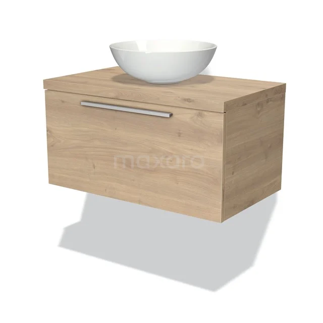 Holz Badezimmermöbel mit weißem Aufsatzwaschbecken, schwebendes Design, Schublade mit metallischem Haltegriff, ideal für moderne Badezimmer Einrichtung.