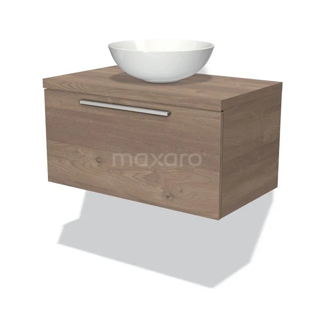 Modulo Plato Vanity units for countertop basin | 80 cm Mid brown oak Flat front Mid brown oak worktop 1 drawer BMK11-00099