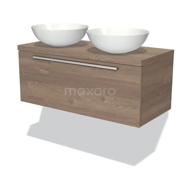 Modulo Plato Vanity units for countertop basin | 100 cm Mid brown oak Flat front Mid brown oak worktop 1 drawer BMK11-00101