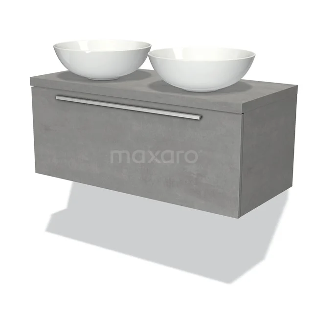 Modulo Plato Badkamermeubel voor waskom | 100 cm Lichtgrijs beton Vlak front Lichtgrijs beton blad 1 lade BMK11-00123