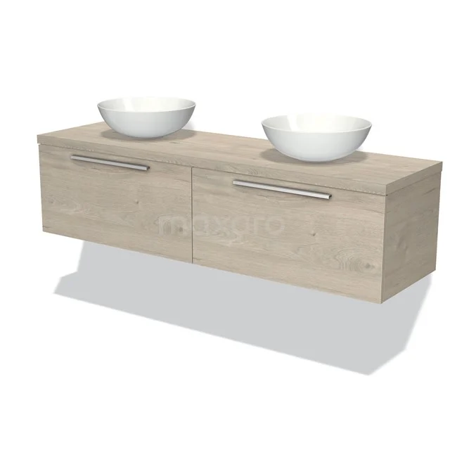 Modulo Plato Vanity units for countertop basin | 160 cm Light grey oak Flat front Light grey oak worktop 2 Side-by-side drawers BMK12-00083