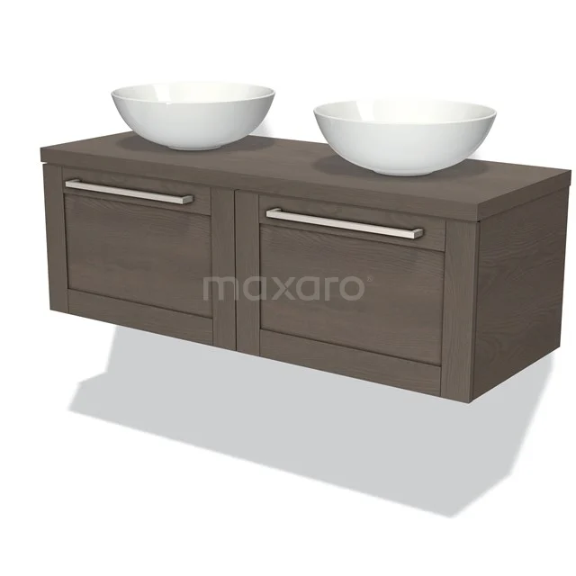 Holz Badezimmermöbel mit Doppelwaschbecken, modernes Design, dunkle Eiche Optik, ideal für stilvolle Bäder.