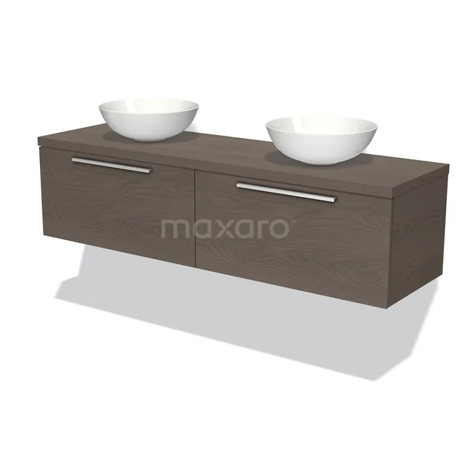 Holz-Badmöbel mit Doppelwaschbecken, modernes Design, dunkelbraune Eiche, geeignet für stilvolle Bäder.