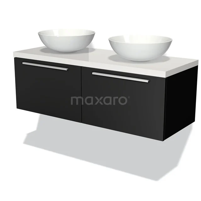 Modulo Plato Vanity units for countertop basin | 120 cm Matte black Flat front High-gloss white worktop 2 Side-by-side drawers BMK12-00104