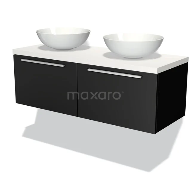Modulo Plato Vanity units for countertop basin | 120 cm Matte black Flat front Matte white worktop 2 Side-by-side drawers BMK12-00107