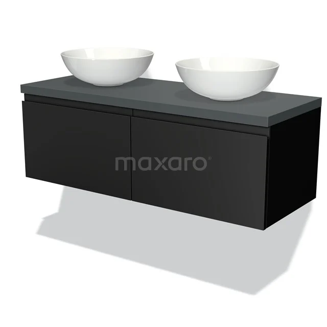 Modulo Plato Vanity units for countertop basin | 120 cm Matte black Handle-less front Dark grey worktop 2 Side-by-side drawers BMK12-00112
