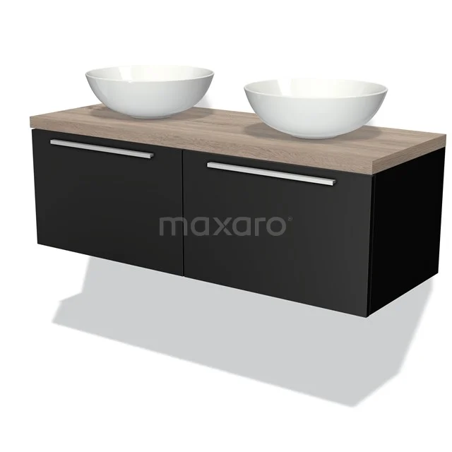 Modulo Plato Vanity units for countertop basin | 120 cm Matte black Flat front Oak worktop 2 Side-by-side drawers BMK12-00116