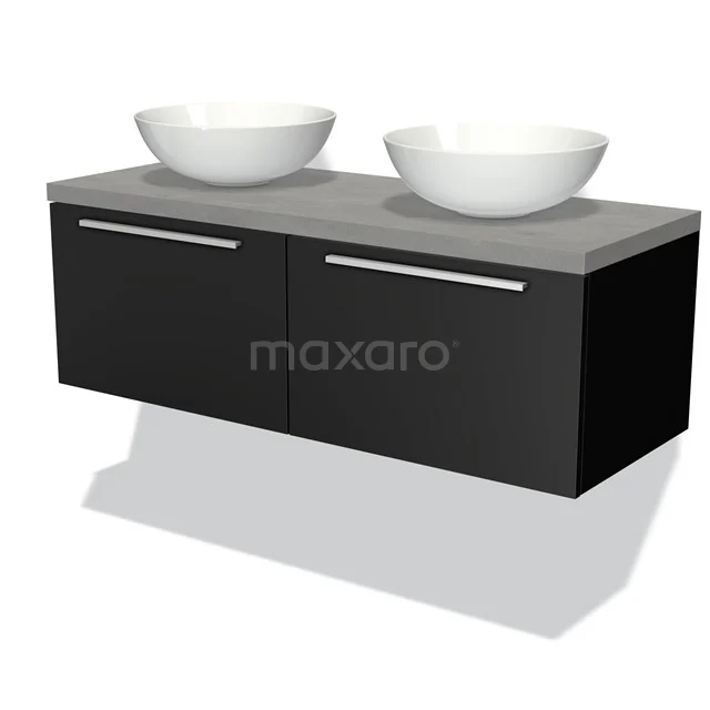 Modulo Plato Vanity units for countertop basin | 120 cm Matte black Flat front Light grey concrete worktop 2 Side-by-side drawers BMK12-00134