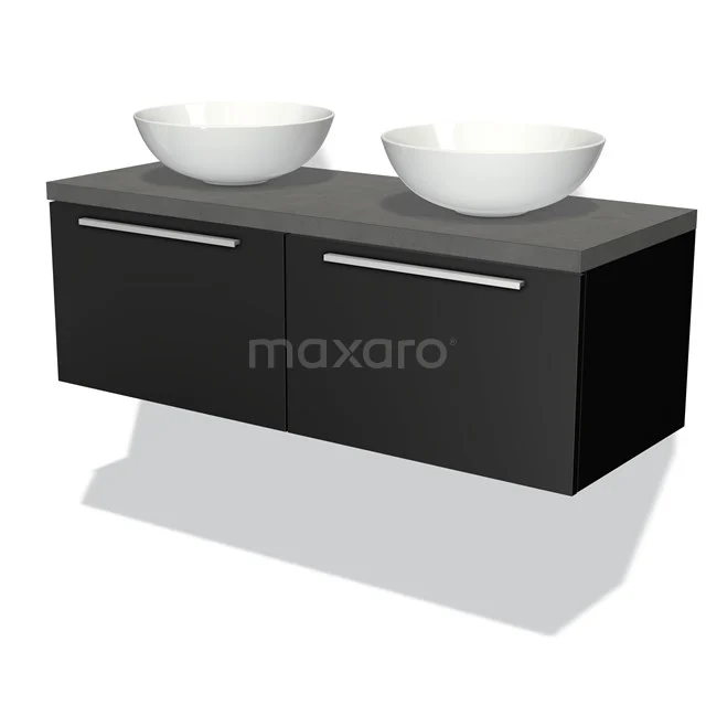 Modulo Plato Vanity units for countertop basin | 120 cm Matte black Flat front Dark grey concrete worktop 2 Side-by-side drawers BMK12-00137