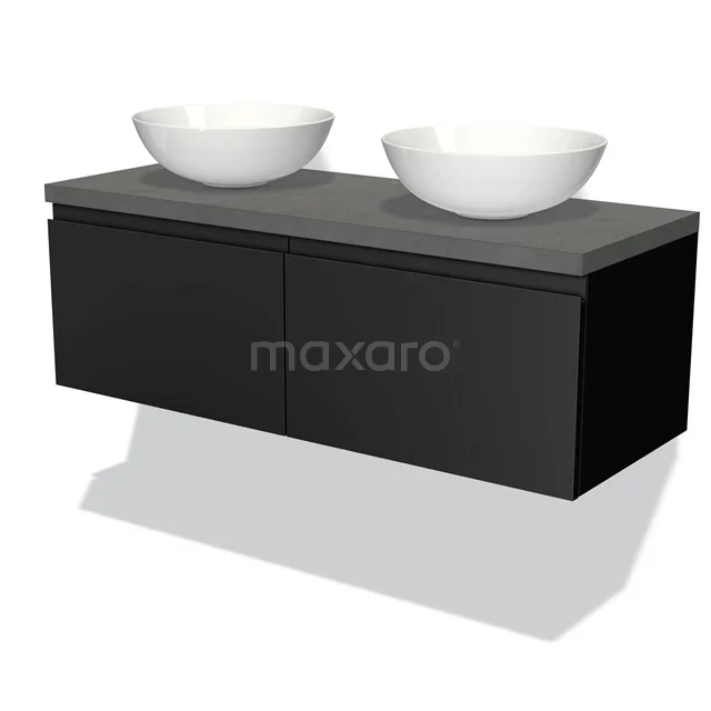 Modulo Plato Vanity units for countertop basin | 120 cm Matte black Handle-less front Dark grey concrete worktop 2 Side-by-side drawers BMK12-00139