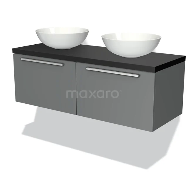 Modulo Plato Vanity units for countertop basin | 120 cm Mid grey Flat front Matte black worktop 2 Side-by-side drawers BMK12-00140