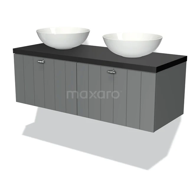 Modulo Plato Vanity units for countertop basin | 120 cm Mid grey Slat front Matte black worktop 2 Side-by-side drawers BMK12-00141