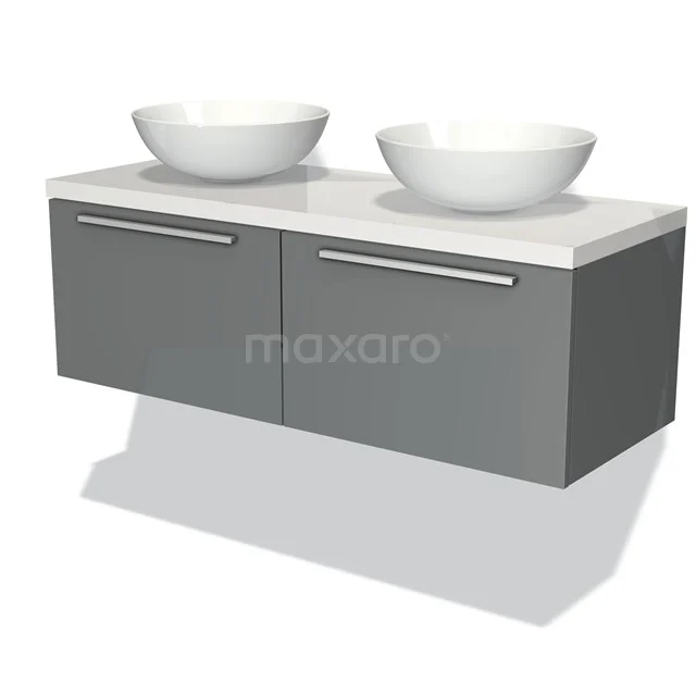 Modulo Plato Vanity units for countertop basin | 120 cm Mid grey Flat front High-gloss white worktop 2 Side-by-side drawers BMK12-00143