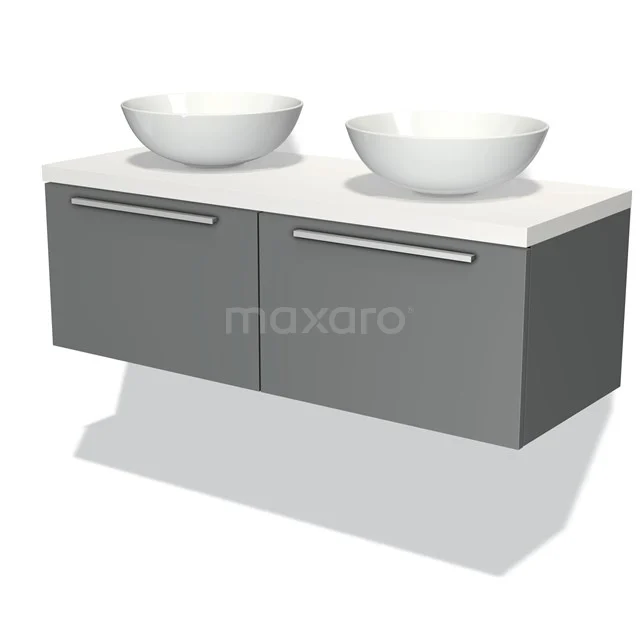 Modulo Plato Vanity units for countertop basin | 120 cm Mid grey Flat front Matte white worktop 2 Side-by-side drawers BMK12-00146