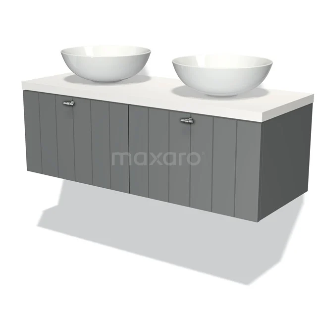 Modulo Plato Vanity units for countertop basin | 120 cm Mid grey Slat front Matte white worktop 2 Side-by-side drawers BMK12-00147