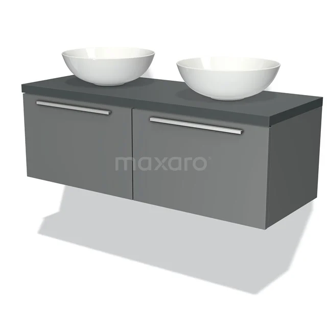 Modulo Plato Vanity units for countertop basin | 120 cm Mid grey Flat front Dark grey worktop 2 Side-by-side drawers BMK12-00149