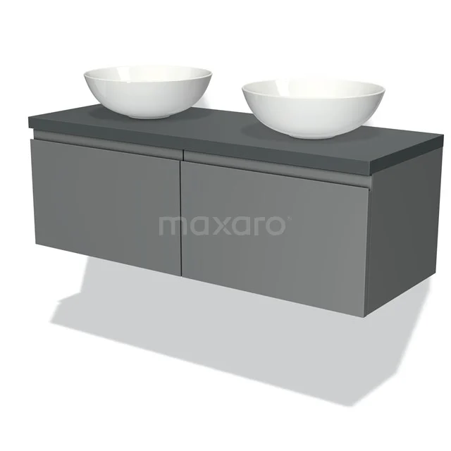 Modulo Plato Vanity units for countertop basin | 120 cm Mid grey Handle-less front Dark grey worktop 2 Side-by-side drawers BMK12-00151