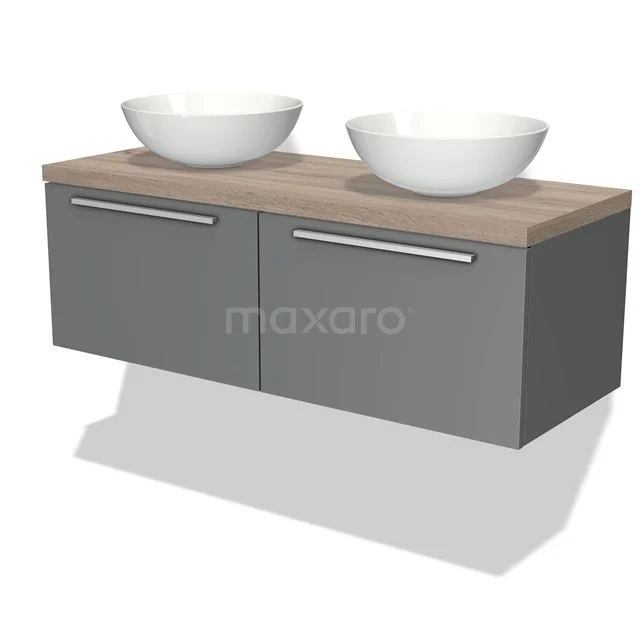 Modulo Plato Vanity units for countertop basin | 120 cm Mid grey Flat front Oak worktop 2 Side-by-side drawers BMK12-00155