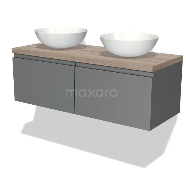 Modulo Plato Vanity units for countertop basin | 120 cm Mid grey Handle-less front Oak worktop 2 Side-by-side drawers BMK12-00157