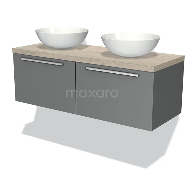 Modulo Plato Vanity units for countertop basin | 120 cm Mid grey Flat front Light grey oak worktop 2 Side-by-side drawers BMK12-00158