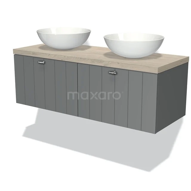 Modulo Plato Vanity units for countertop basin | 120 cm Mid grey Slat front Light grey oak worktop 2 Side-by-side drawers BMK12-00159
