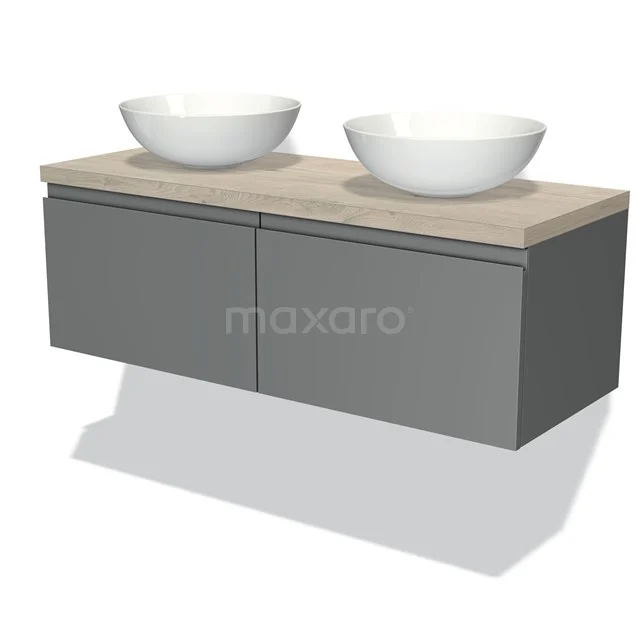 Modulo Plato Vanity units for countertop basin | 120 cm Mid grey Handle-less front Light grey oak worktop 2 Side-by-side drawers BMK12-00160