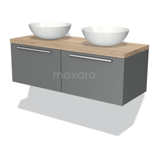 Modulo Plato Vanity units for countertop basin | 120 cm Mid grey Flat front Light brown oak worktop 2 Side-by-side drawers BMK12-00161