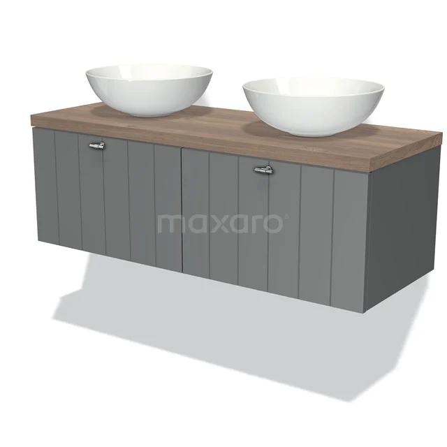 Modulo Plato Vanity units for countertop basin | 120 cm Mid grey Slat front Mid brown oak worktop 2 Side-by-side drawers BMK12-00165