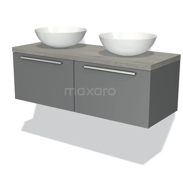 Modulo Plato Vanity units for countertop basin | 120 cm Mid grey Flat front Grey oak worktop 2 Side-by-side drawers BMK12-00170