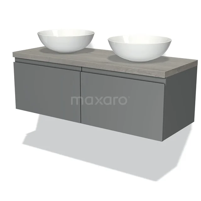 Modulo Plato Vanity units for countertop basin | 120 cm Mid grey Handle-less front Grey oak worktop 2 Side-by-side drawers BMK12-00172