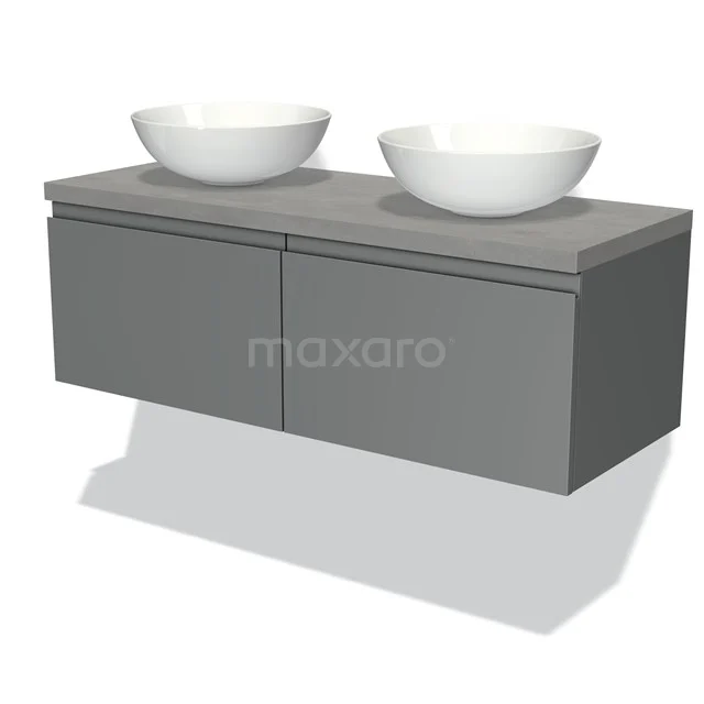 Modulo Plato Vanity units for countertop basin | 120 cm Mid grey Handle-less front Light grey concrete worktop 2 Side-by-side drawers BMK12-00175