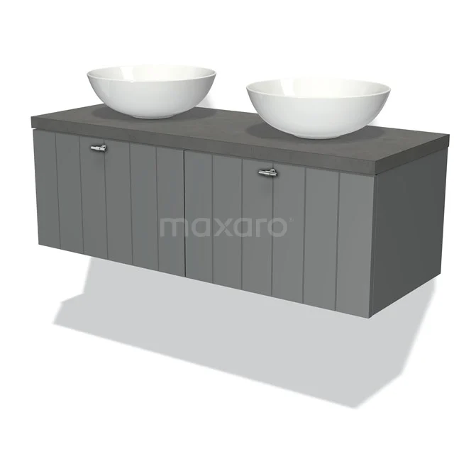 Modulo Plato Vanity units for countertop basin | 120 cm Mid grey Slat front Dark grey concrete worktop 2 Side-by-side drawers BMK12-00177