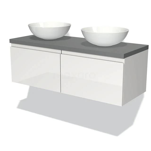 Modulo Plato Vanity units for countertop basin | 120 cm High-gloss white Handle-less front Mid grey worktop 2 Side-by-side drawers BMK12-00184