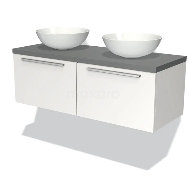 Modulo Plato Vanity units for countertop basin | 120 cm Matte white Flat front Mid grey worktop 2 Side-by-side drawers BMK12-00221