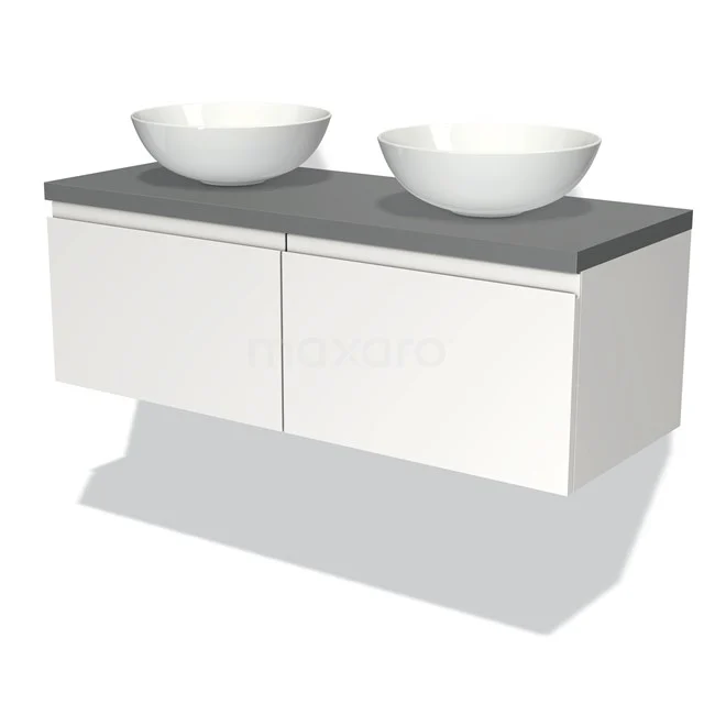 Modulo Plato Vanity units for countertop basin | 120 cm Matte white Handle-less front Mid grey worktop 2 Side-by-side drawers BMK12-00223